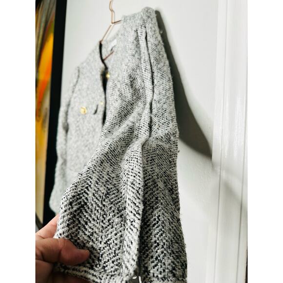 DEREK LAM COLLECTIVE Gray Gold Button Front Zip Up Sleeve Tweed Jacket Size 40 - Picture 7 of 14